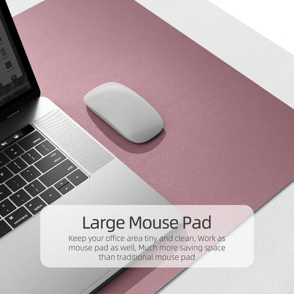 YSAGi Desk Mat, 35.4" x 17" Waterproof Laptop Leather Pad Protector, Large Blotter for Keyboard and Mouse, Writing Pad for Office and Home (Dark Pink+Pink)