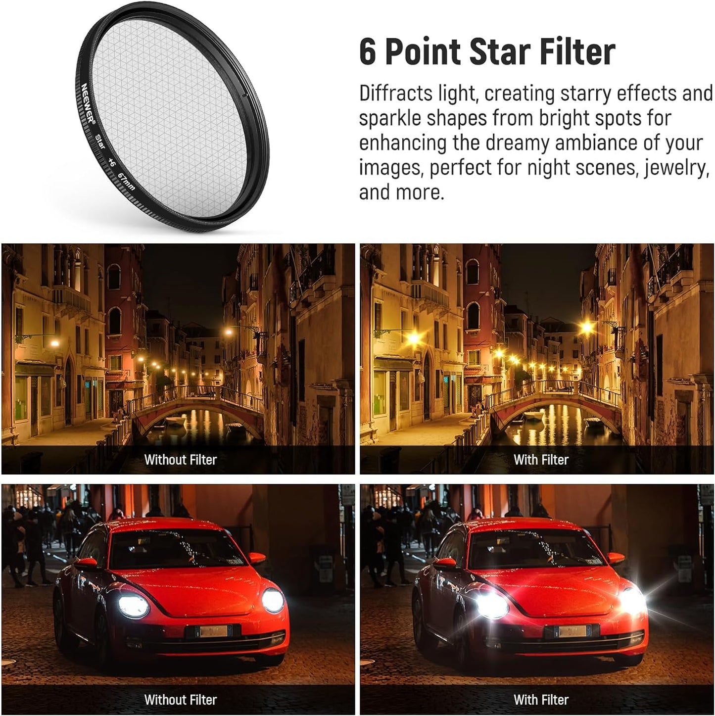 NEEWER Clip On 67mm Phone ND Filter Kit, Upgraded Lens Clip Cold Shoe Mount/Locking Knob, CPL/ND32/6 Point Star/4 Graduated Color Filter Compatible with iPhone 16 15 Pro Max Plus 14 13 Samsung S23 S24