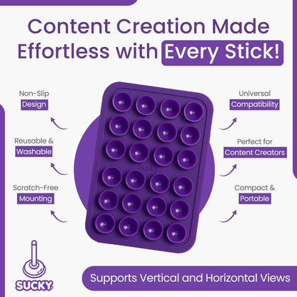 SUCKY Silicone Suction Phone Case Adhesive Mount - Anti-Slip Holder, Hands-Free Fidget Toy, Phone Accessory for iPhone and Android - Sticky Grip for Selfies, Videos, and Tiktok - Purple