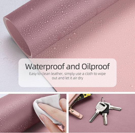 YSAGi Desk Mat, 35.4" x 17" Waterproof Laptop Leather Pad Protector, Large Blotter for Keyboard and Mouse, Writing Pad for Office and Home (Dark Pink+Pink)