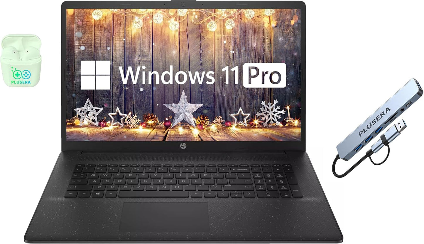 HP 17.3" Business Laptop Computer, 32GB RAM 1.2TB Storage (1TB SSD+256GB Docking Station Set), 10-Core Intel Core i5, Windows 11 Pro Laptop with Microsoft Office License Included, PLUSERA Earphones
