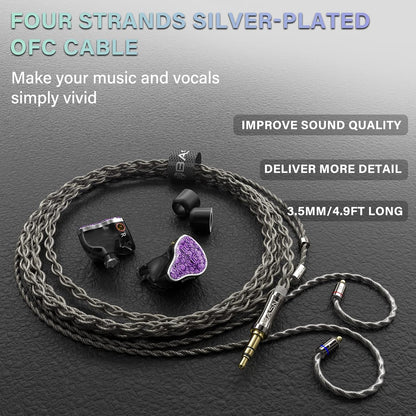 BASN Bmaster5 in Ear Monitors, 1DLC Diaphragm+4BA 5 Drivers IEM Earphones with Silver-Plated OFC Cable, Noise Isolation Wired Earbuds for Musicians (Purple)