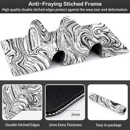 Black and White Marble Desk Mat,Large Abstract Marble Texture Gaming Keyboard Mouse Pad,Non-Slip Rubber Base Desk Pad Thick Stitched Edges Waterproof Mousepad Mouse Mat 31.5"x11.8"