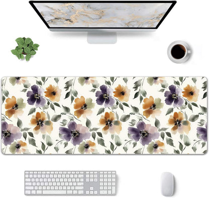 Watercolor Floral Large Mouse Pad,Gaming Keyboard Desk Pad,Extended Mouse Mat Non-Slip Rubber Base with Stitched Edges for Office Game Home XL 31.5"x11.8"