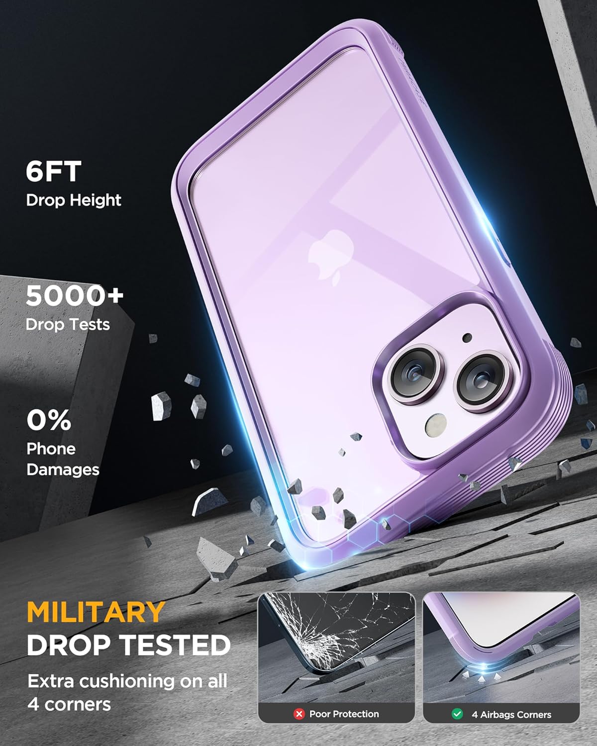 Miracase Designed for iPhone 14 Case 6.1 inch, [Built-in Tempered Glass Screen Protector] [Bubble Free] Full-Body Protective Bumper Phone Case with Camera Lens Protector, Purple