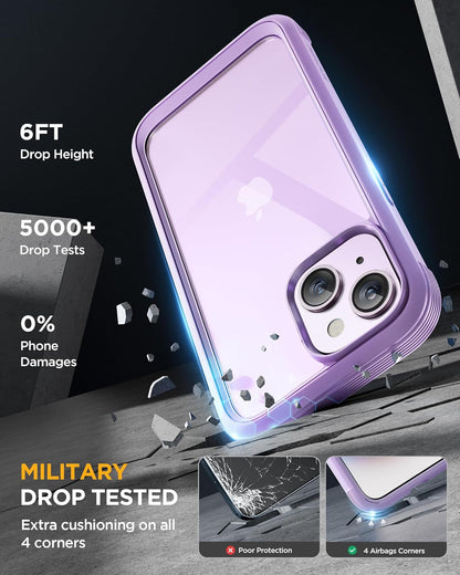 Miracase Designed for iPhone 14 Case 6.1 inch, [Built-in Tempered Glass Screen Protector] [Bubble Free] Full-Body Protective Bumper Phone Case with Camera Lens Protector, Purple