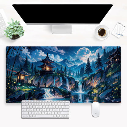 Cloud and Moon Forest Design Extra-Large Gaming Desk Mat XL Extended Keyboard and Mouse Pad for Computer, Laptop, Desktop - 31.5'' x 15.7'' Desk Decor