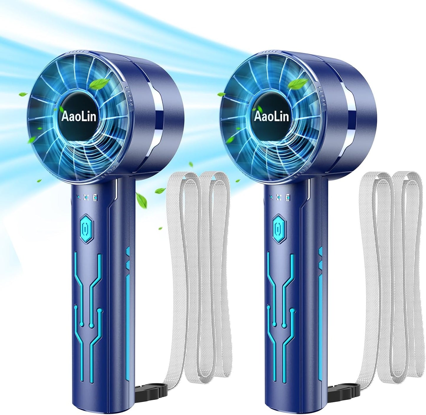 2pcs Portable Handheld Turbo Fan with 7000rpm High-Speed Motor USB Rechargeable Cooling Personal Fan 4-Speed, 4-16H Runtime, with Lanyard for Outdoor Travel, Women, Kids, Summer Gift