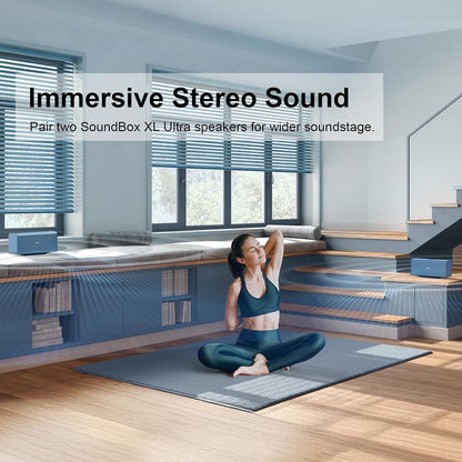 DOSS SoundBox Ultra Bluetooth Speaker with 2.1 Channel Audio, 80W Superior Sound with Deep Bass, Two DSP Technologies, 18H Playtime, BT 5.3, Wireless for Home, Office, Room-Blue