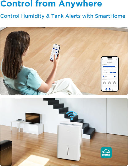 Midea 3,000 Sq. Ft. Energy Star Certified Dehumidifier With Reusable Air Filter 35 Pint - Ideal For Basements, Large & Medium Sized Rooms, And Bathrooms (White)