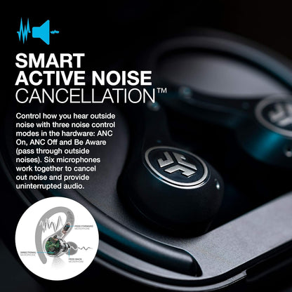 JLab Epic Air Sport ANC True Wireless Bluetooth 5 Earbuds, Headphones for Working Out, IP66 Sweatproof, 15-Hour Battery Life, 55-Hour Charging Case, Music Controls, 3 EQ Sound Settings
