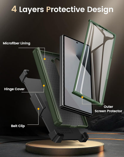 Vihibii for Samsung Galaxy Z Fold 6 Case with Belt Clip Holster & Card Holder & Screen Protector & Camera Cover & Hinge Protection, Full Body Cover Sturdy Wallet Phone Case for Galaxy Z Fold 6, Green