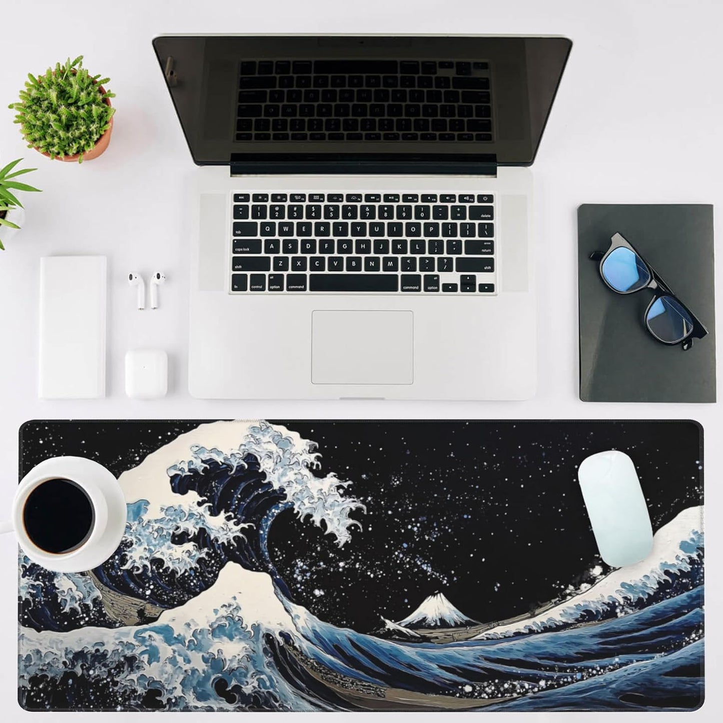 Mouse Pad Large Wave in The Night Sky Non-Slip Game Desk Mat with Stitched Edge Laptop Keyboard Desk Pad for Work Home Gaming (35.4 x 15.7 Inches)