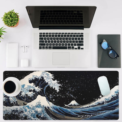 Mouse Pad Large Wave in The Night Sky Non-Slip Game Desk Mat with Stitched Edge Laptop Keyboard Desk Pad for Work Home Gaming (35.4 x 15.7 Inches)