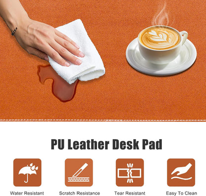 Desk Mat with Lip & Reinforced Stitched Edge|Non-Slip Waterproof PU Leather Desk Pad|Ergonomic Keyboard Mouse Pad with Edge Protector|for Office, Home, Study(23.6" x 16.5",Brown)