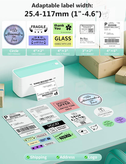 Phomemo Bluetooth Thermal Shipping Label Printer, 241BT Wireless Thermal Label Printer for Shipping Packages, Inkless Thermal Shipping Label Printer, Compatible with iPhone, Android, Green