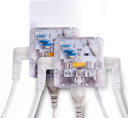 Clamper 3-Outlet Surge Protector 1800 Joules, 1875W, for TV, PC, Xbox, PS5, Refrigerators and Other Appliances (Compact Wall Surge Protector), iCLAMPER Power 3, 2-Pack Clear