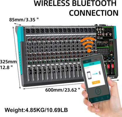 Depusheng PA16 Professional Audio Mixer Sound Board Console Desk System Interface 16 Channel Digital USB Bluetooth MP3 Computer Input 48V Phantom Power Built-in 256 Reverb Effect, Black