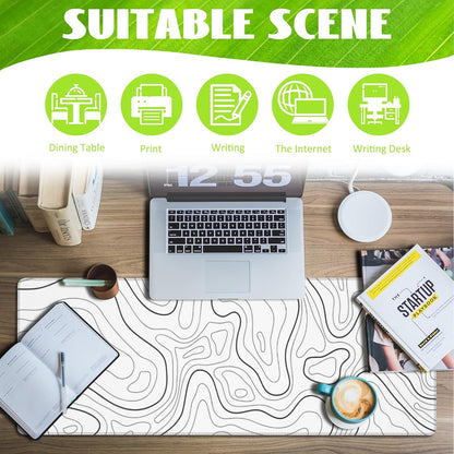 Desk Mat,White Topographic Contour Map Desk Pad,Topographic Contour Large Gaming Mouse Pad for Desk,Extended Big Computer Keyboard Mouse Pad with Non-Slip Base and Stitched Edge,31.5"x11.8"