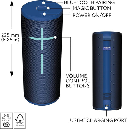 Ultimate Ears MEGABOOM 4 Portable Waterproof Bluetooth Speaker, 360-Degree Sound, Thundering Bass, 147ft Range, 20-Hour Battery, Floating Speaker - Blue
