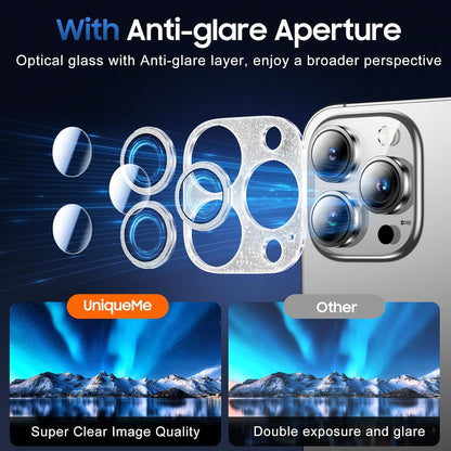 UniqueMe 3 Packs Compatible for iPhone 13 Pro Max/iPhone 13 Pro Camera Lens Protector Acrylic [Not Glass],[Case Friendly][Scratch-Resistant][Night Shooting Mode]-Glitter Silver