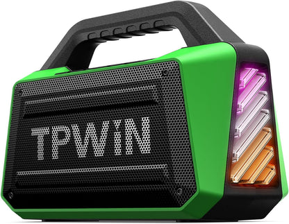 Portable Bluetooth Speaker Wireless - Loud Speakers 80W Peak, 20H Playtime, Light Show, TWS, Deep Bass, BT 5.3, IPX6 Waterproof for Outdoor Travel Camping Beach Pool - Green