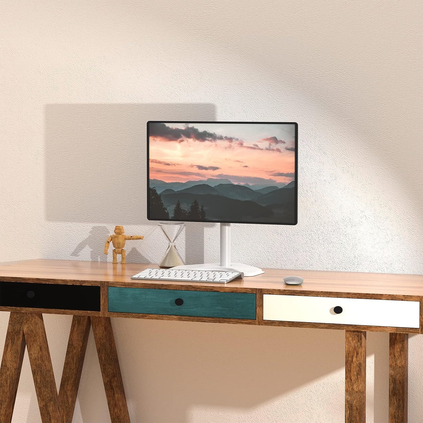 WALI Single Monitor Stand, Free Standing Desk Stand with Mounting Holes 75 to 100, Fully Adjustable Mount Fits One Screen up to 32 inch (MF001-W), White