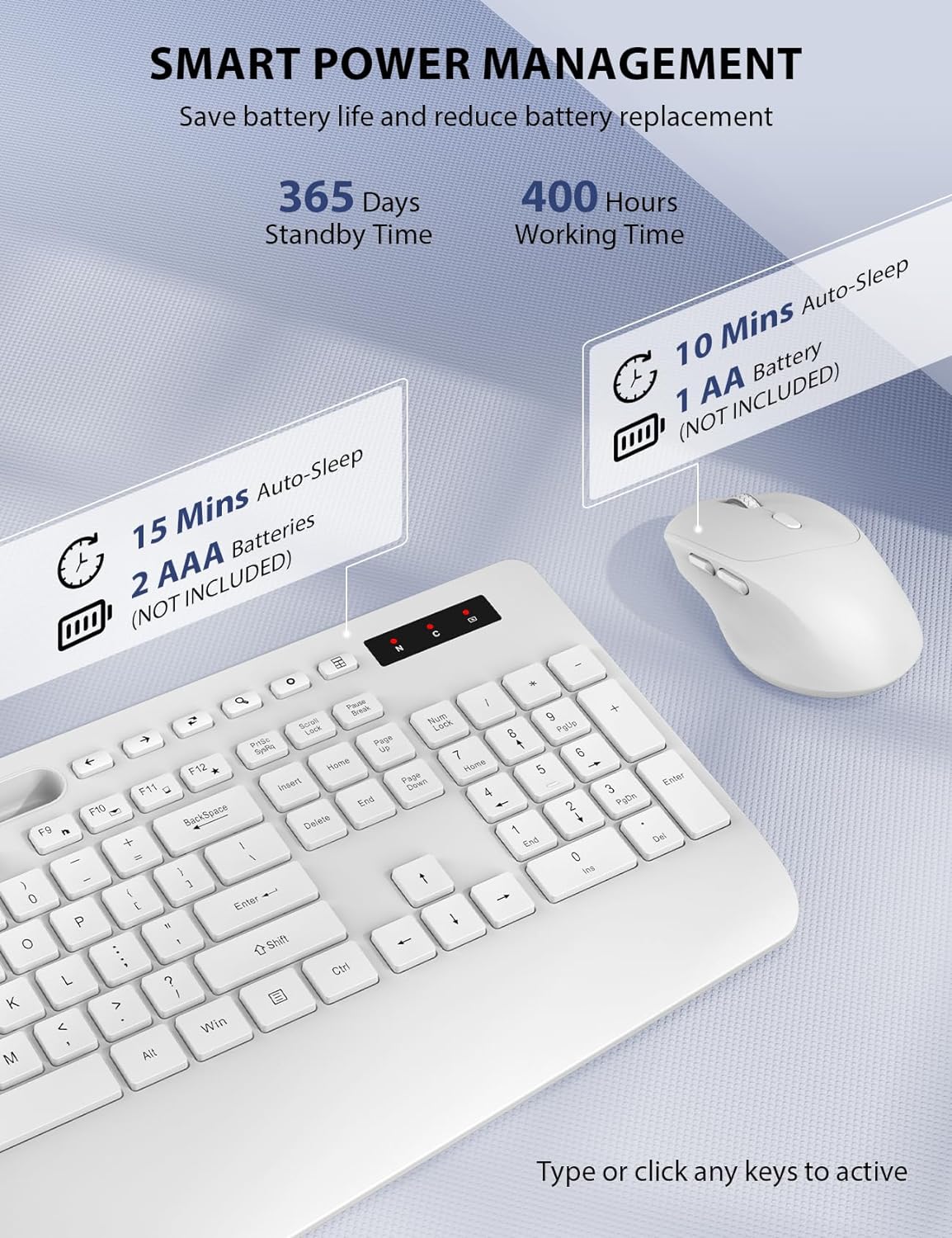 Wireless Keyboard and Mouse Combo - Full-Sized Ergonomic Keyboard with Wrist Rest, Phone Holder, Sleep Mode, Silent 2.4GHz Cordless Keyboard Mouse Combo for Computer, Laptop, PC, Mac, Windows,White