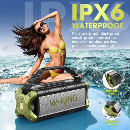W-KING Bluetooth Speaker, 90W Max Portable Loud Speakers Wireless, IPX6 Waterproof Outdoor Speaker, 50W Deep Bass/2 Powerful Subwoofer/40H/Power Bank/Dual Pairing/EQ/TF/AUX/NFC for Camping,Pool,Party