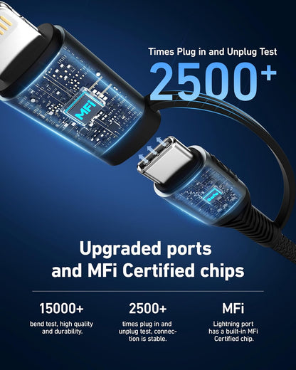 Coiled USB C to USB C and Lightning Cable 2 in 1, 3FT 2Pack Braided Cord Fast Charging Type C Car Charger for iPhone 16 15 14 13 12 11,iPad, Samsung Galaxy, Google Pixel, Moto, LG, TCL Phones