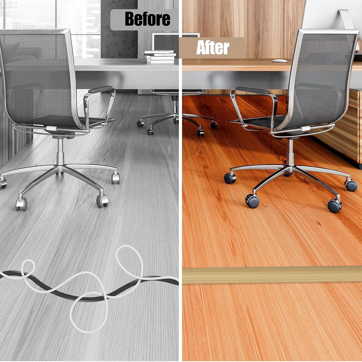 Floor Cord Cover Self Adhesive Cord Hider,3.3FT Cable Management, Extension Strip Protector for Wires, Prevent Cable Trips for Offices, Gyms, Exhibitions Cavity:0.3"(W) x0.28(H) WoodLightyellow