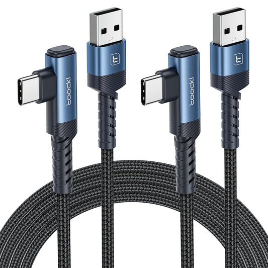 USB to USB C Cable [10ft, 2Pack ] USB A to Type C Right Angle Charger Cord 90 Degree Braided Fast Charging for iPhone 16/15/15 Plus/15 Pro/15 Pro Max/Samsung Galaxy S10 S10+, A15 A25, LG V30, Switch