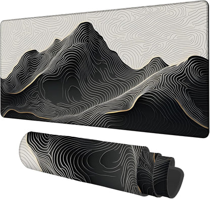 Gaming Desk Pad Large Extra Length Abstract Lines Mouse Pad Keyboard Laptop Non-Slip Waterproof with Rubber Base Thick Stitched Edge Mouse Mat for Office Home 35.4 x 15.7 Inches