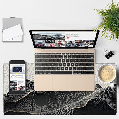 Gaming Desk Pad Large Extra Length Abstract Lines Mouse Pad Keyboard Laptop Non-Slip Waterproof with Rubber Base Thick Stitched Edge Mouse Mat for Office Home 35.4 x 15.7 Inches