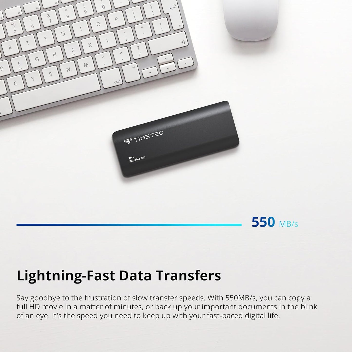 Timetec 512GB Portable External SSD USB3.2 Gen2 Type C Up to 550MB/s Ultra-Light Aluminum Mini External Solid State Drive with USB C to A Cable/USB A to C adapter for Desktops/Laptop/Mac/Mobile- Black