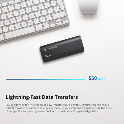 Timetec 512GB Portable External SSD USB3.2 Gen2 Type C Up to 550MB/s Ultra-Light Aluminum Mini External Solid State Drive with USB C to A Cable/USB A to C adapter for Desktops/Laptop/Mac/Mobile- Black