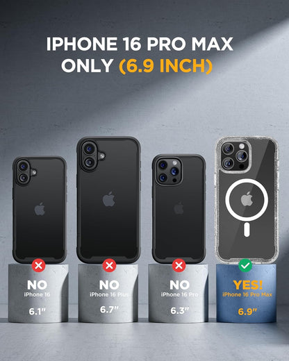 Miracase for iPhone 16 Pro Max Case 6.9'', [Bubble Free] Full-Body Bumper Phone case with Built-in Full Glass Screen &Lens Protector,Compatible with MagSafe,Drop Proof 16 Pro Max Cover,Clear Glitter