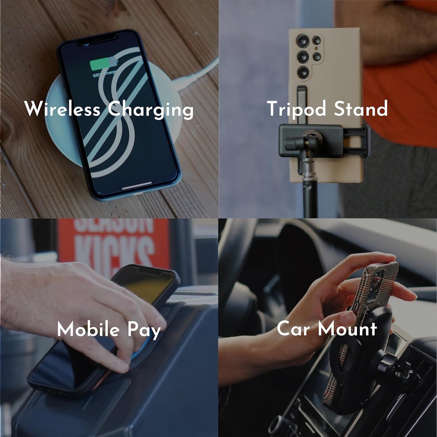 Phone Grip, Ultra Thin Cell Phone Grips Finger Holder Kickstand for Back of Phone, Loopy Case Swappable for Smartphones Wireless Chargers Car Mounts - SleekGrip Essential