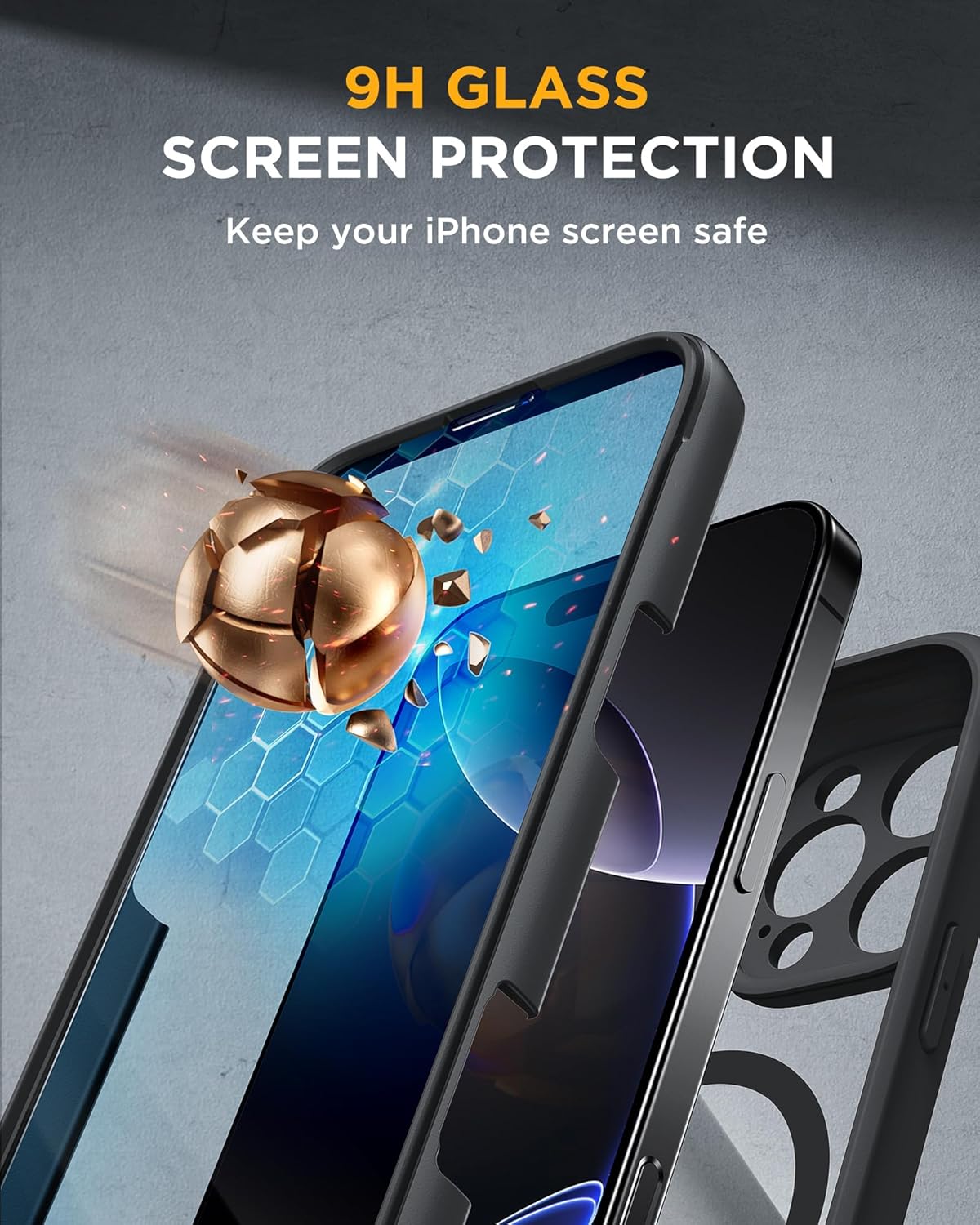 Miracase Magnetic for iPhone 16 Pro Max Case 6.9'' [Compatible with MagSafe] Full-Body Phone case with Built-in Glass Screen Protector& Camera Protector,Drop Proof 16 Pro Max Cover,Black