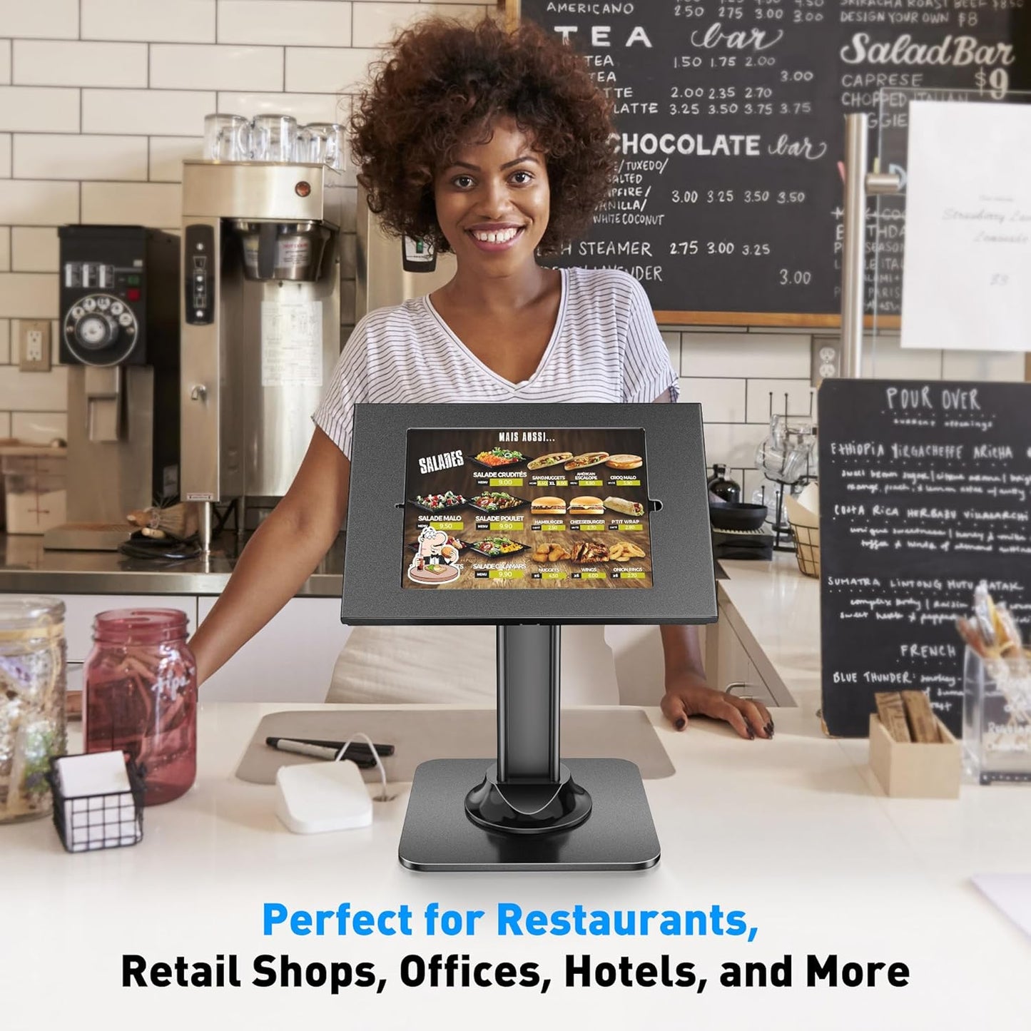 AboveTEK Anti-Theft iPad Kiosk Stand – POS iPad Security Stand & Locking Tablet Stand – Heavy Duty Base, 360° Swivel, 75° Tilt Bracket – Perfect for Retail Business (Black)