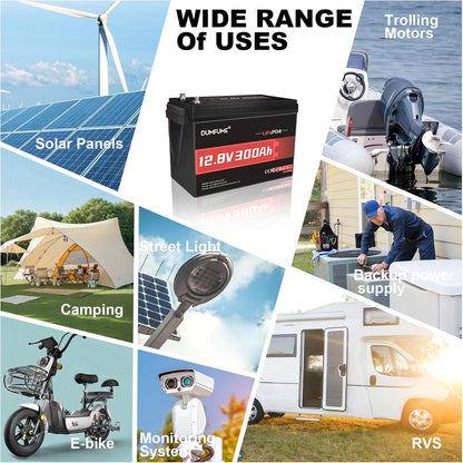 2 Packs 12V 300Ah Lithium LiFePO4 Battery,200A BMS 3840WH Rechargeable Lithium Iron Phosphate Battery 15000+ Deep Cycles for Solar Energy Storage,Backup Power,RV,Camping