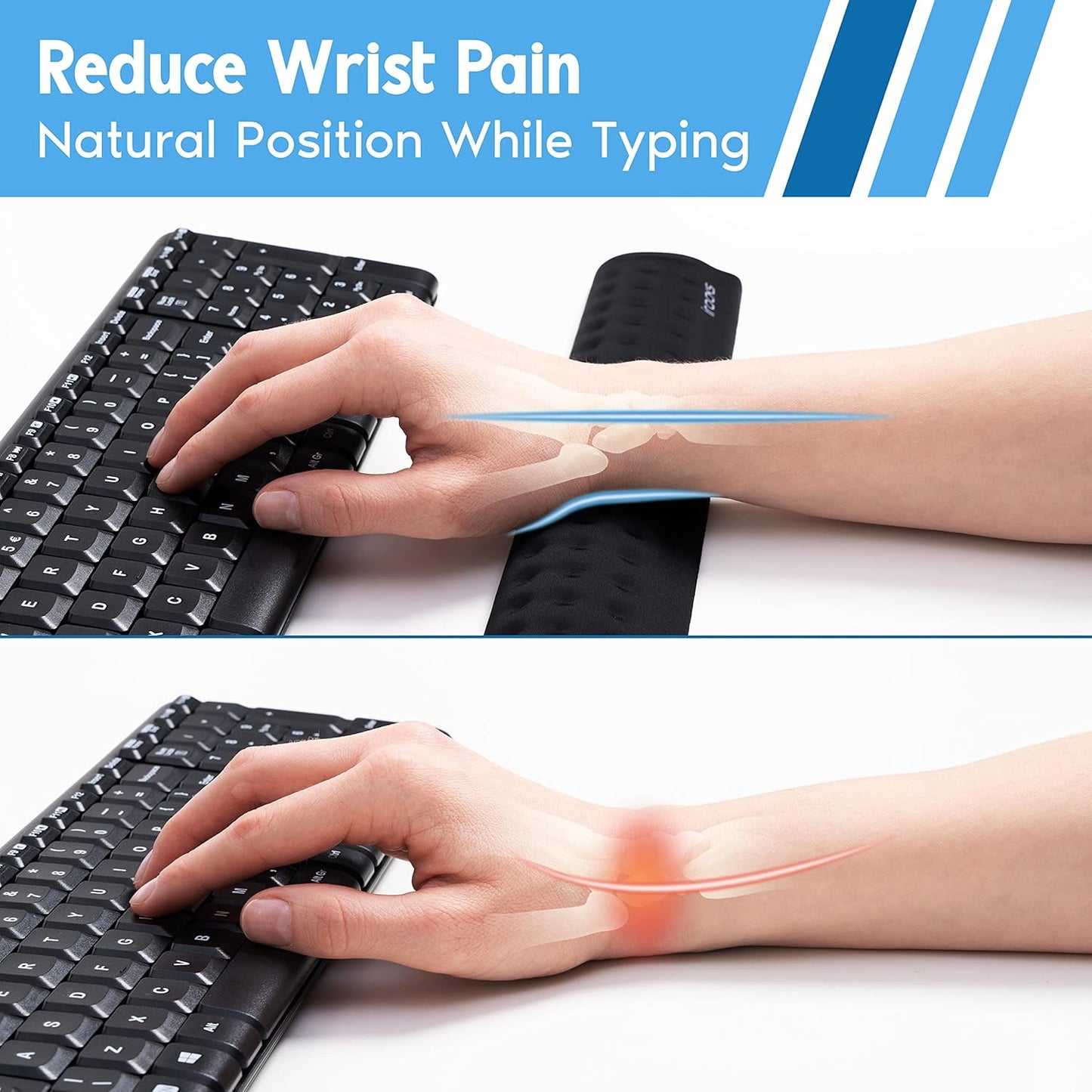 i-Rocks Memory Foam Keyboard Wrist Rest - Pain-Reducing, Non-Slip Rubber Base Wrists Rest Support - Cooling Ergonomic Laptop & Computer Keyboard Pad for Long Hours of Work, Studying, Gaming - Black