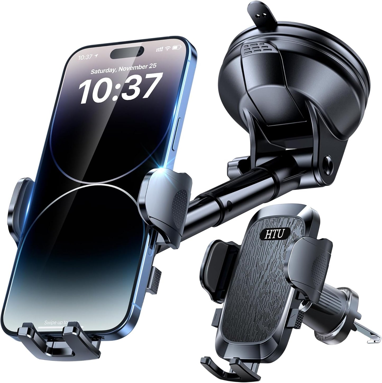 [2025 True Military-Grade] Car Phone Holder [Upgraded Strongest Suction & Clip] Cell Phone Mount for Dashboard Windshield Vent,Truck Cradle Stand for iPhone 16 Pro Max Samsung Android (Black)