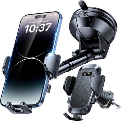 [2025 True Military-Grade] Car Phone Holder [Upgraded Strongest Suction & Clip] Cell Phone Mount for Dashboard Windshield Vent,Truck Cradle Stand for iPhone 16 Pro Max Samsung Android (Black)