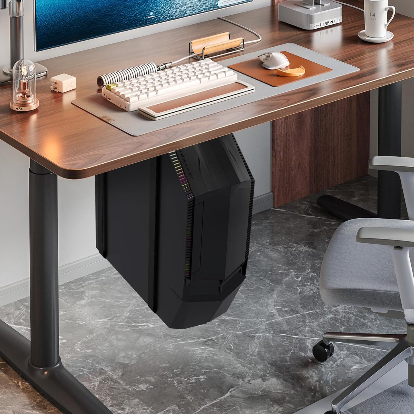 Suptek Uiversal PC Wall Mount,Computer Case CPU Holder Under-Desk PC Holder Adjustable Straps and Steel Bracket,ZJJ004