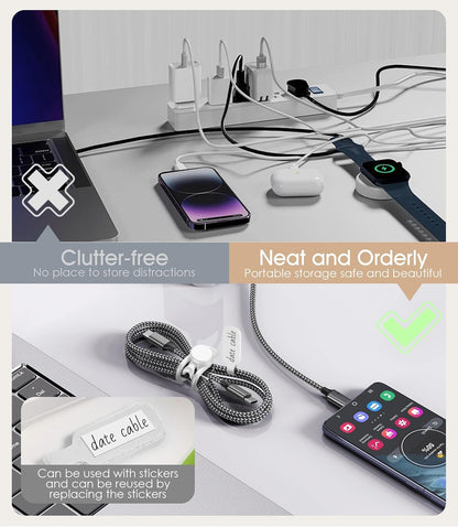 32Pcs Nearockle Cable Labels and Silicone Cable Ties Cable Management Set, Reusable 16 Cable Ties+16 Cord Labels for Electronics, Travel Home Office Desk Wire Organization (White)