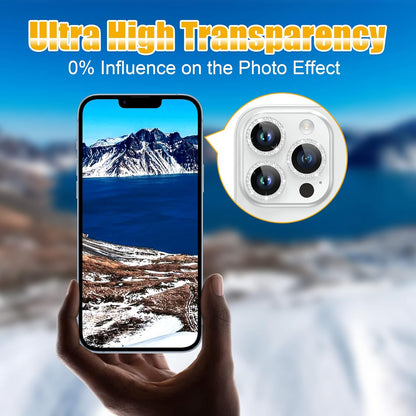 AGVEE 3+3 for iPhone 14 Pro 6.1" / 14 Pro Max 6.7" Camera Lens Protector, Bling Diamond & Bling Glitter Metal Ring 9H Tempered HD Glass Camera Screen Protector Cover Film, Silver