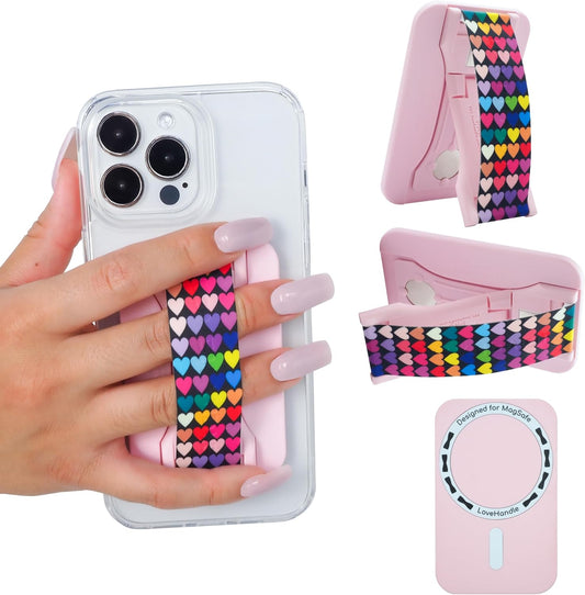 LoveHandle PRO MagSafe Compatible Magnetic Phone Grip w/Kickstand - Mount, Strap and Stand for Smartphone and Tablet - MagSafe Ring Included - Fits All Devices - Heartfelt