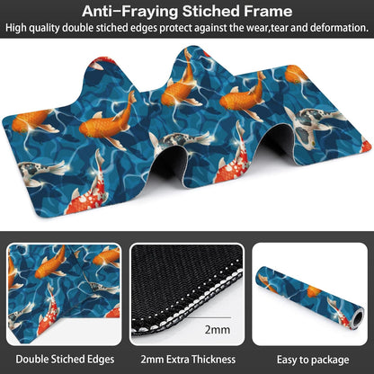 Koi Carps Desk Mat,Large Swimming Koi Fish Gaming Keyboard Mouse Pad,Non-Slip Rubber Base Desk Pad Thick Stitched Edges Waterproof Mousepad Mouse Mat 31.5"x11.8"