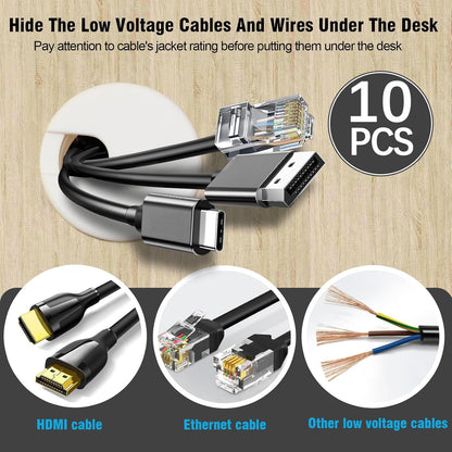 1-1/2" White Desk Grommet, JTemgle Plastic Cable Hole Cover Computer Table Cord Wire Organizer Caps Desktop Cord Management for Home Office TV Stands Tabletops, 10 Pieces